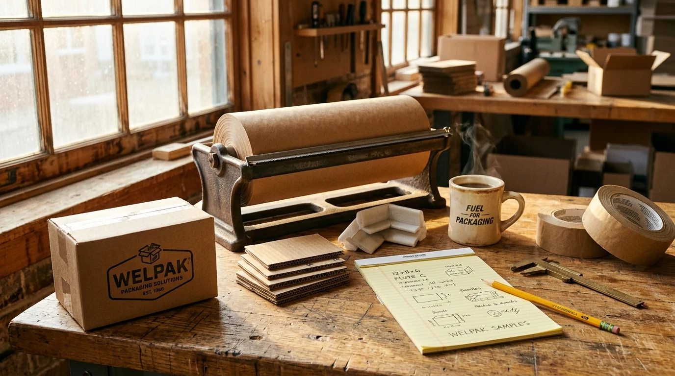 Classic Workbench with Kraft Paper Cutter, Coffee Mug, Legal Pad and Calipers