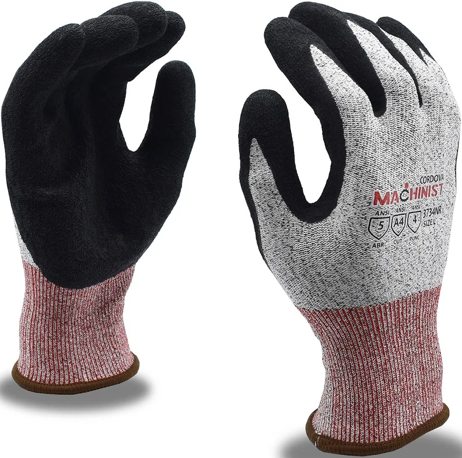 Gloves Machinist 13 Guage HPPE/Glass Fiber Shell, Black Foam Nitrile Coating.CE Cut Level 5