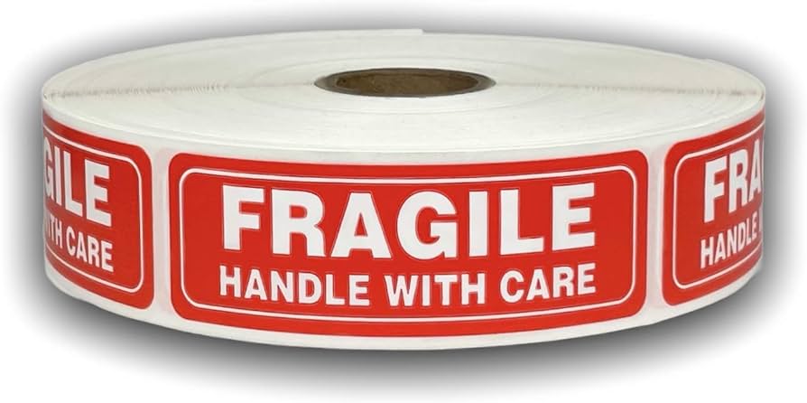 4 x 4 "Fragile" Labels, 500 Labels / Roll