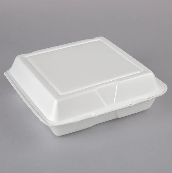 Foam Hinged Lid Containers, 3-Compartment, 9.25 x 9.5 x 3, White, 200/Carton