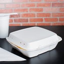 Dart 90HTPF1R Perforated White Foam Square Take Out Container with Hinged Lid 9" x 9" x 3" - 200/Case