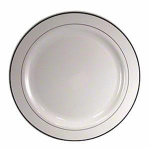 Silver Visions 6" White Plastic Plate with Silver Bands - 150/Case