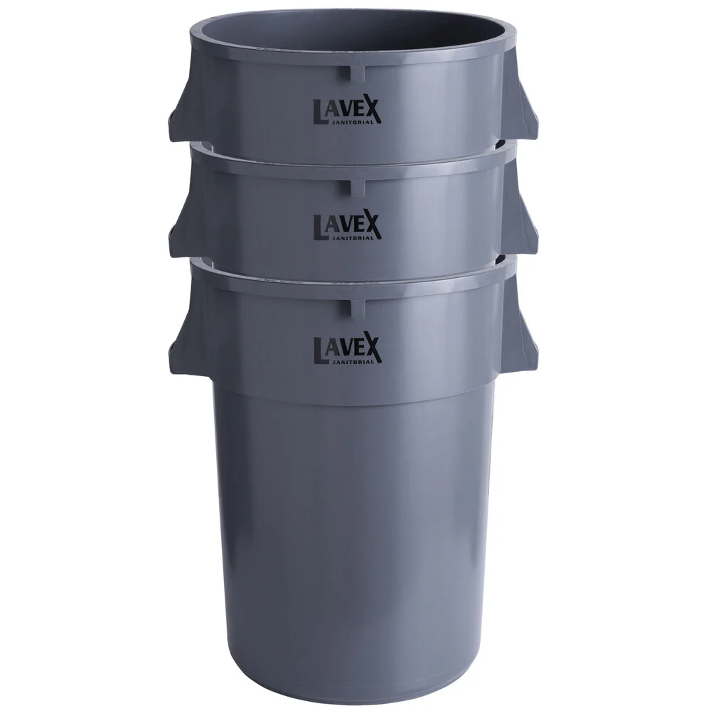 Lavex Janitorial 44 Gallon Gray Round Commercial Trash Can