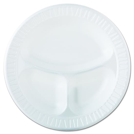 Dart 10CPWCR CONCORDE 10 1/4" 3 Compartment White Non-Laminated Round Foam Plate - 500/Case