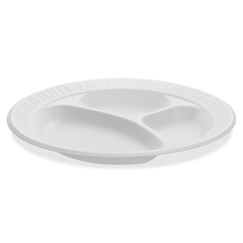 Dart 10CPWCR CONCORDE 10 1/4" 3 Compartment White Non-Laminated Round Foam Plate - 500/Case