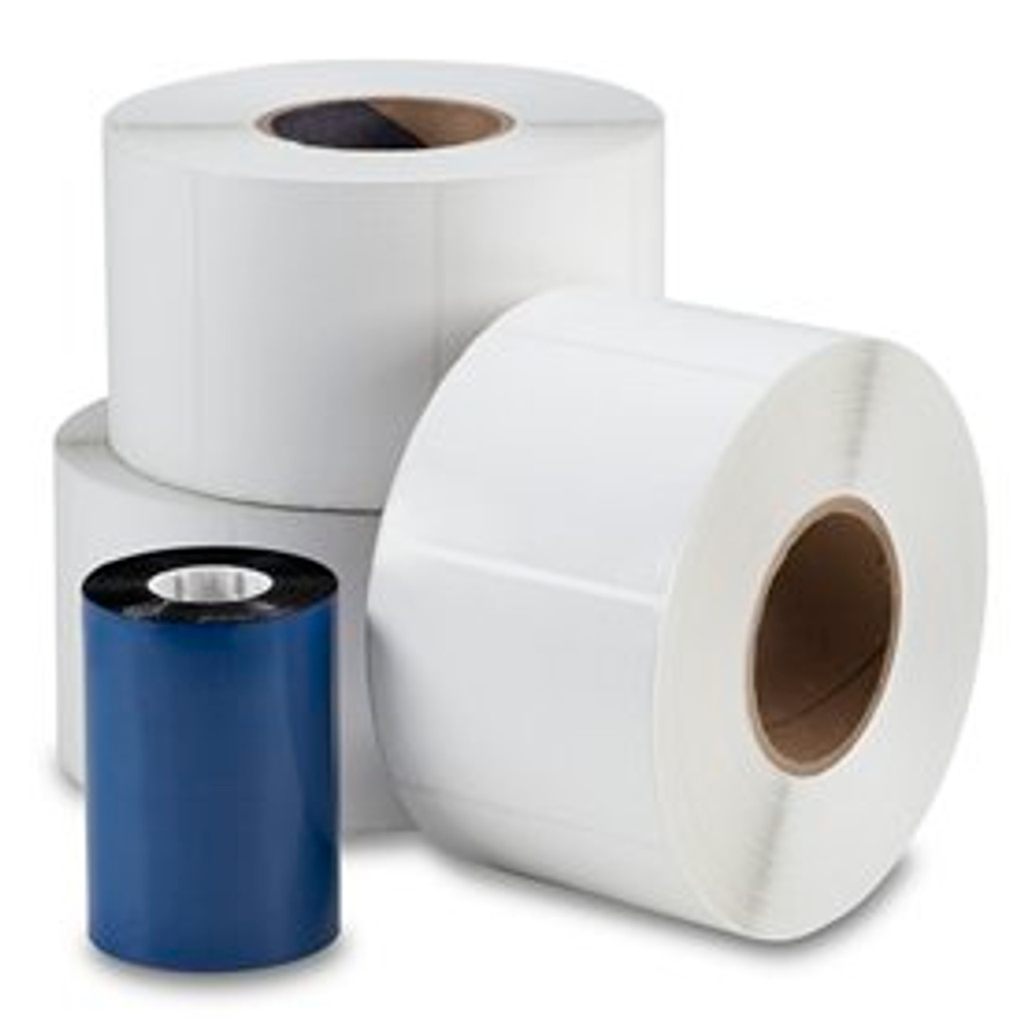 4" x 11.75" Piggyback  Thermal Transfer with full horizontal perf and face slits, perfed, 3" core, 8" OD, 400 labels/roll, 4 rolls/case. 40118TA-P.6M-FS
