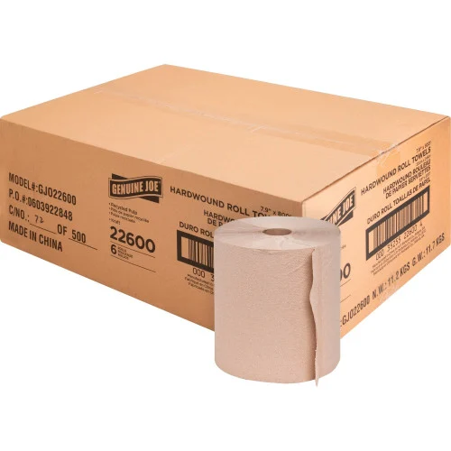 Genuine Joe Embossed  Hardwound Roll Towels, Natural, 6 Rolls / Case, 7.78" Width Roll, 800' per roll