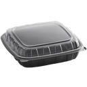 Choice 9" x 9" x 3" Microwavable 1-Compartment Black / Clear Plastic Hinged Container - 100/Case