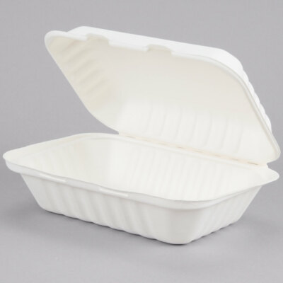 EcoChoice 9" x 6" x 3" Compostable Sugarcane / Bagasse 1 Compartment Take-Out Container - 200/Case