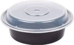 48oz 9" Round Microwavable Container & Lids, Black, 150/Case