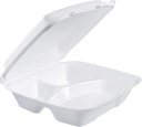 Dart 95HT3R 9 1/2" x 9" x 3" White Foam Three-Compartment Square Take Out Container with Hinged Lid - 200/Case
