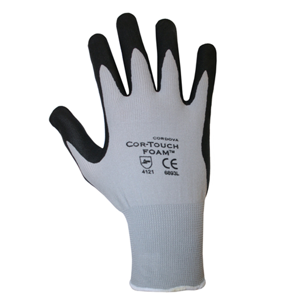 COR 6890G-MED, COR-TOUCH, 13-Gauge, Gray, Nylon Shell and Black, Flat Nitrile Palm Coating, #6890G - MED