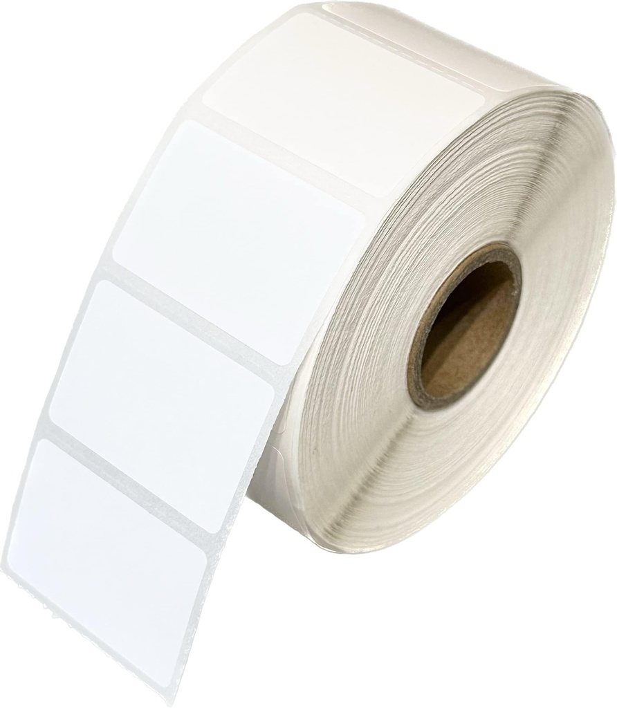 4" x 1.5" BUTT-CUT Label Thermal Transfer with RH25 Hot Melt adhesive, BLACK SENSOR BAR ON BACK FOR SENSING, no matrix on either side non-perfed, 3" core, 3600/roll, 9 rolls/case