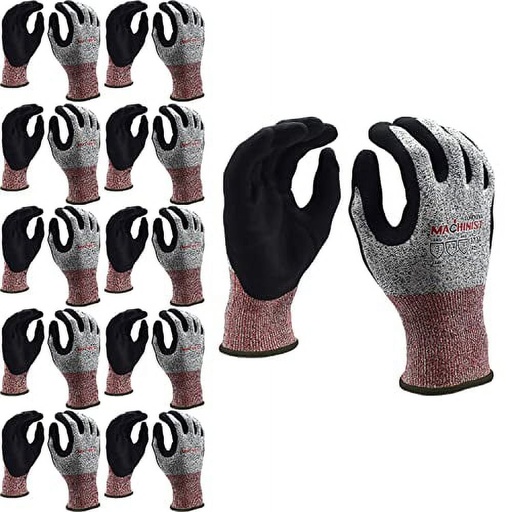 [COR 3734XL] Gloves Machinist, 13 Gauge HPPE/Glass Fiber Shell, Black Foam Nitrile Coating, CE Cut Level 5