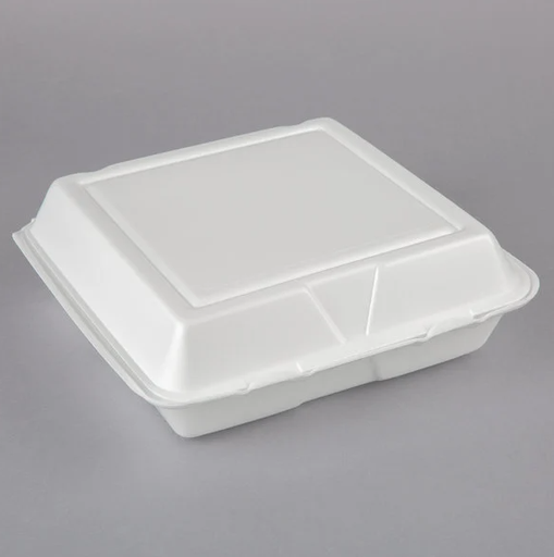 [DCC95HT3R] Foam Hinged Lid Containers, 3-Compartment, 9.25 x 9.5 x 3, White, 200/Carton