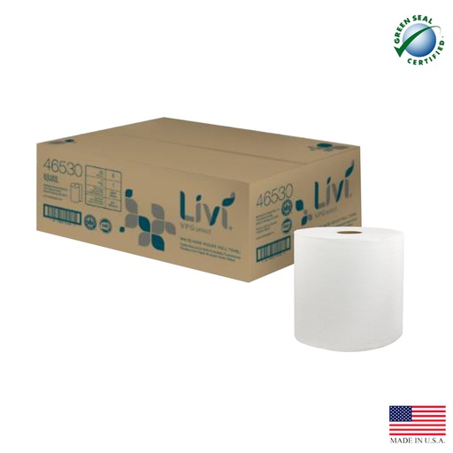 [HU 46530] Livi 46530, Bleached Hardwound Roll Towel, 8" x 600', 6 Rolls/Case