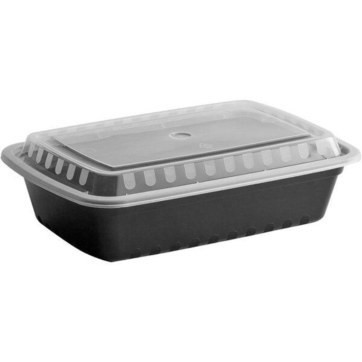 [WEB 129MCS38B] Choice 38 oz. Black Rectangular Microwavable Heavy Weight Container with Lid 8 3/4" x 6 1/4" x 2" - 150/Case