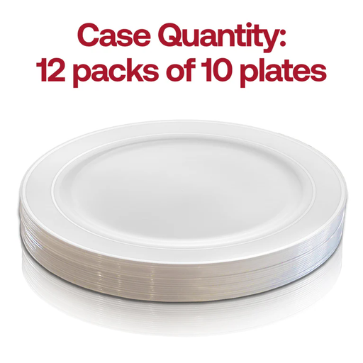 [WEB 347RPBD10WHS] Silver Visions 10" White Plastic Plate with Silver Bands - 120/Case