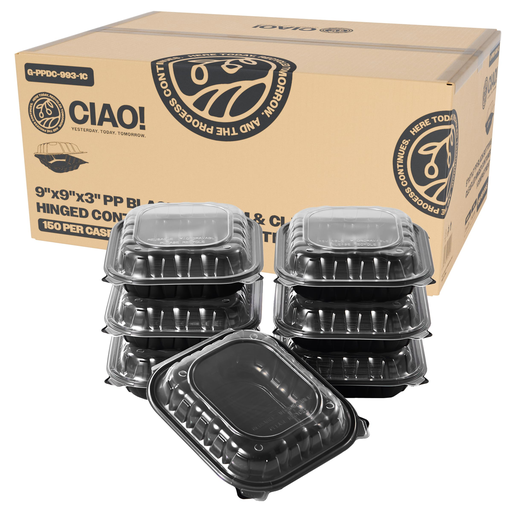 [WEB 500TO993] Choice 9" x 9" x 3" Microwavable 1-Compartment Black / Clear Plastic Hinged Container - 100/Case