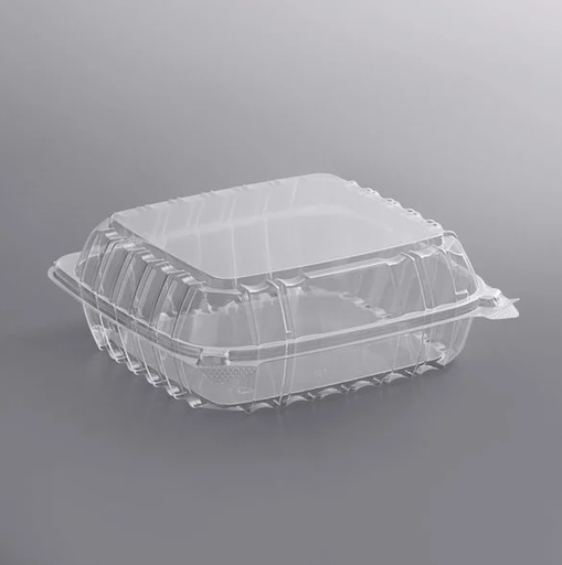 [C90PST1] Dart C90PST1 ClearSeal Hinged Lid Plastic Container 8 1/4" x 8 1/4" x 3" - 250/Case