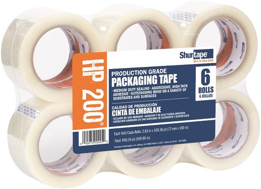 [SH 207233PALLET] HP 200 CLEAR BOX SEALING TAPE 72MM X 100M 1.9 MIL 24RL/CS, 3" x 110 yds. 60 CASES/PALLET